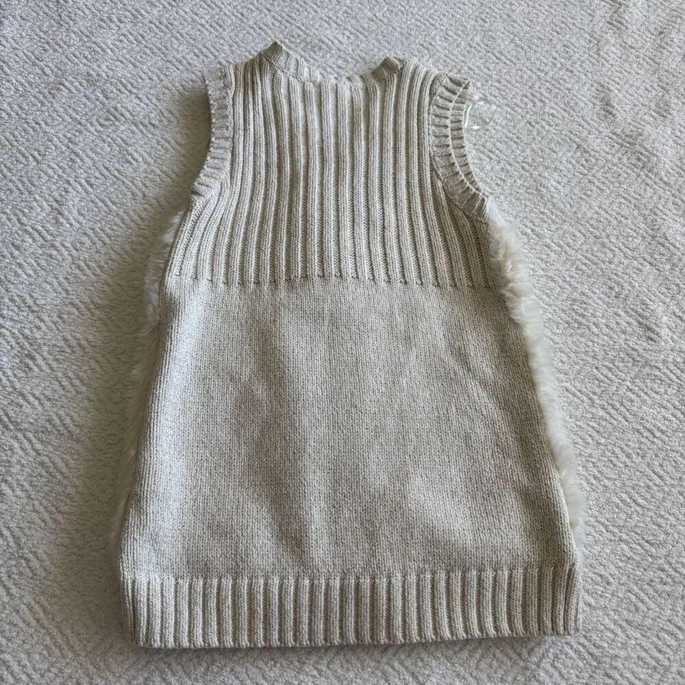 Girl's MAX STUDIO Ivory Faux Fur Sleeveless Sweater Vest Size L 14